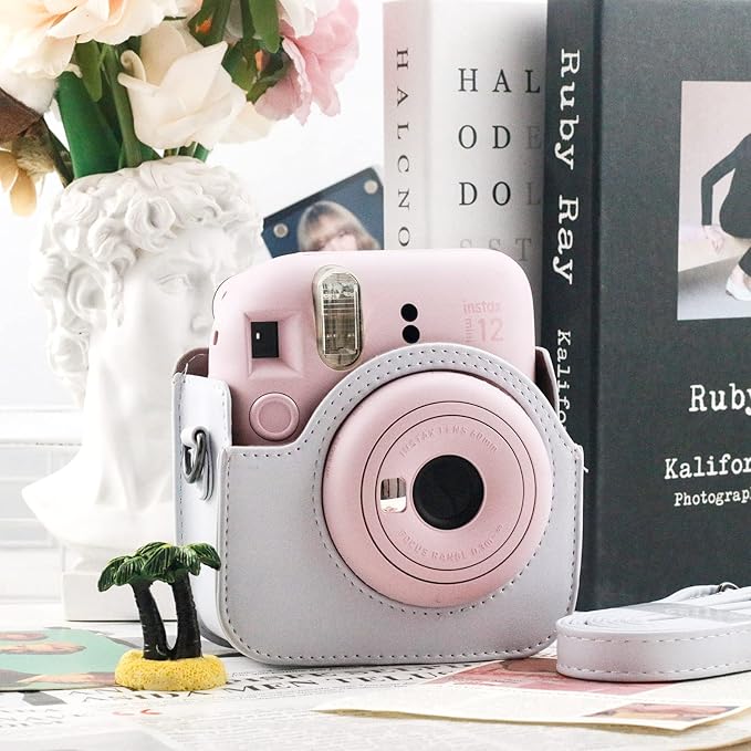 Frankmate Protective Case Compatible with Fujifilm Instax Mini 12 Instant Film Camera with Accessory Pocket and Adjustable Strap (White)