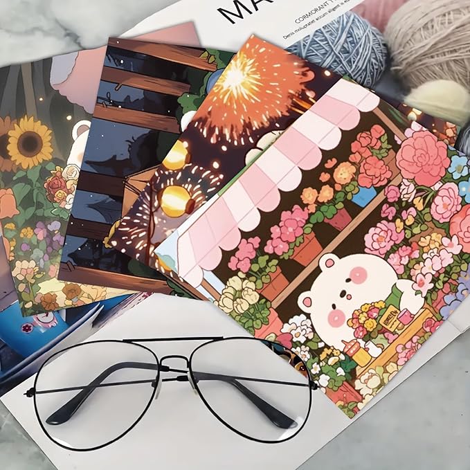 CREATCABIN 6 Packs Cute Bear Glasses Cleaning Cloth Microfiber Cloth Soft Multi-Color Cleaner Sunglasses Reusable Thicken Wipes Cloths for Eyeglasses Camera Cell Phone Lens Screens Glasses 6 x 6 Inch