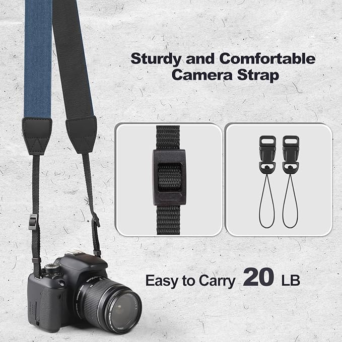 Universal Camera Strap - Camera Neck Strap, Adjustable Shoulder Straps Compatible with Canon, Fujifilm, Nikon, Olympus, Panasonic and other SLR and mirrorless cameras - Blue