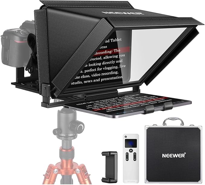 NEEWER X12 Aluminum Teleprompter with RT-110 Remote Control (Connected via Bluetooth on NEEWER Teleprompter App) & Carry Case, Compatible with iPad, iOS/Android Tablets, Smartphones, DSLRs (Black)