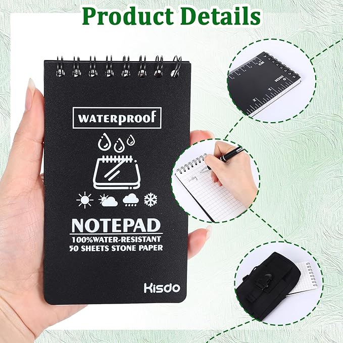 6 Pcs Waterproof Notebook Set, Write in The Rain Notebook, All Weather Notebook, Police Notepad, Field Notes Notebooks, 3 × 5" Pocket Notebook with Pen and Cover for Outdoor Activities Recording Black