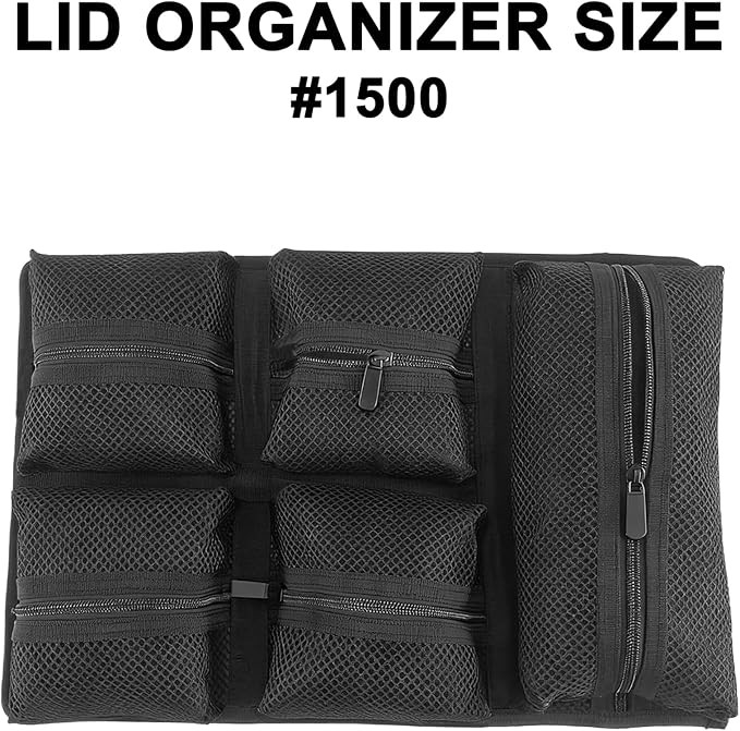 LAFENLIN UPGRADED Lid Organizer for Pelican 1500 Case [Max Space, Secure Gear] - 5-Pocket Mesh Panel for Photographers, Divers & Tactical Pros, Includes Screws & Hook and Loop, No More Loose Tools
