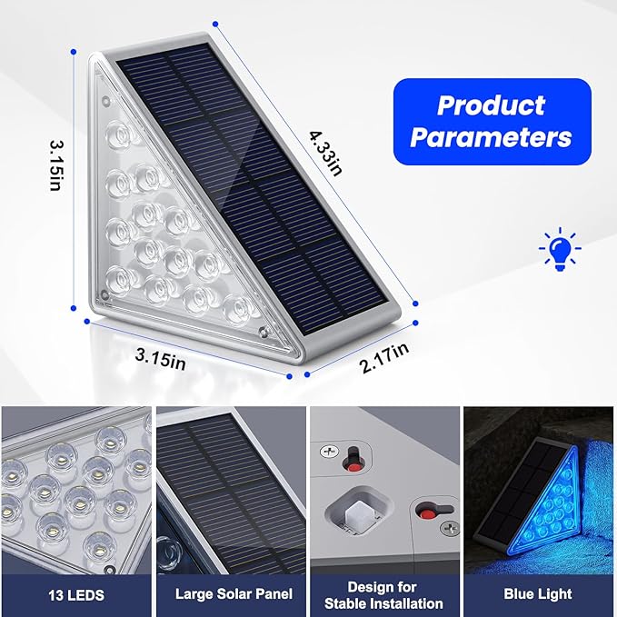 NIORSUN Solar Step Lights,8 Pack Blue LED Outdoor Step Lights, Stair Lights Outdoor for Patio, Fence, Yard, Walkway, Solar Powered Auto On/Off, IP67 Waterproof, Easy Install