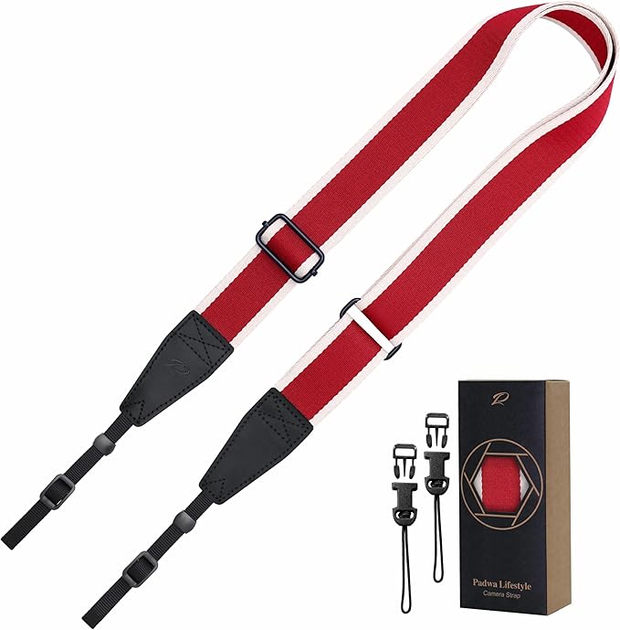 Padwa Lifestyle Adjustable Camera Strap - 1.5" Top Layer Cowhide Head Camera Straps for Photographers, Cotton Adjustable Neck Shoulder & Crossbody Strap Quick Release for All Cameras and Binoculars