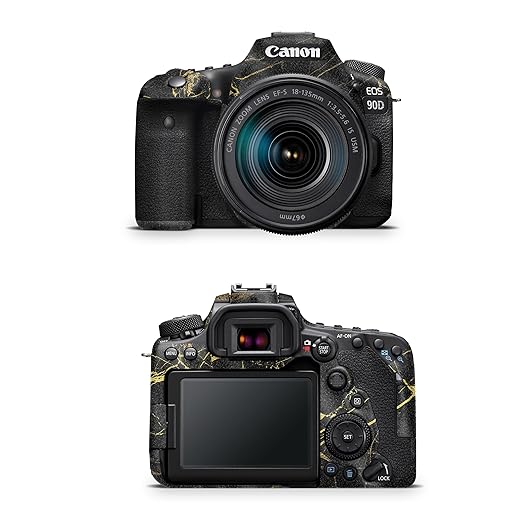 Glossy Glitter Camera Skin Compatible with Canon EOS 90D Camera (2019) - Black Gold Marble - Premium 3M Vinyl Protective Wrap Decal Cover - Easy to Apply | Crafted in The USA by MightySkins
