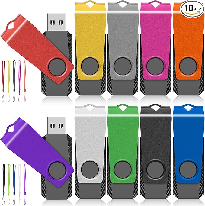 USB Flash Drives 10 Pack 16GB Flash Drive - AGECASH A USB 2.0 Thumb Drive Jump Zip Drive Flashdrive, USB Memory Stick Pendrive for Data Storage & Transfer with 10PCS Lanyard (Multi-Colored 16GB)