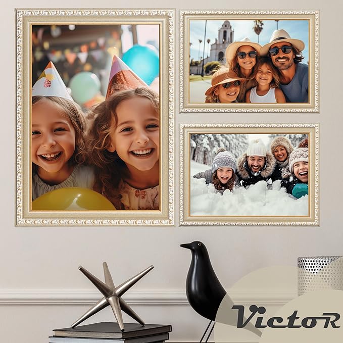 VictoR Picture Frame Chagall 6x8 Beige Gold - Vintage Picture Frames with Shutterproof Acrylic Glass - 6 x 8 Photo Frame - Beige Picture Frames - Antique