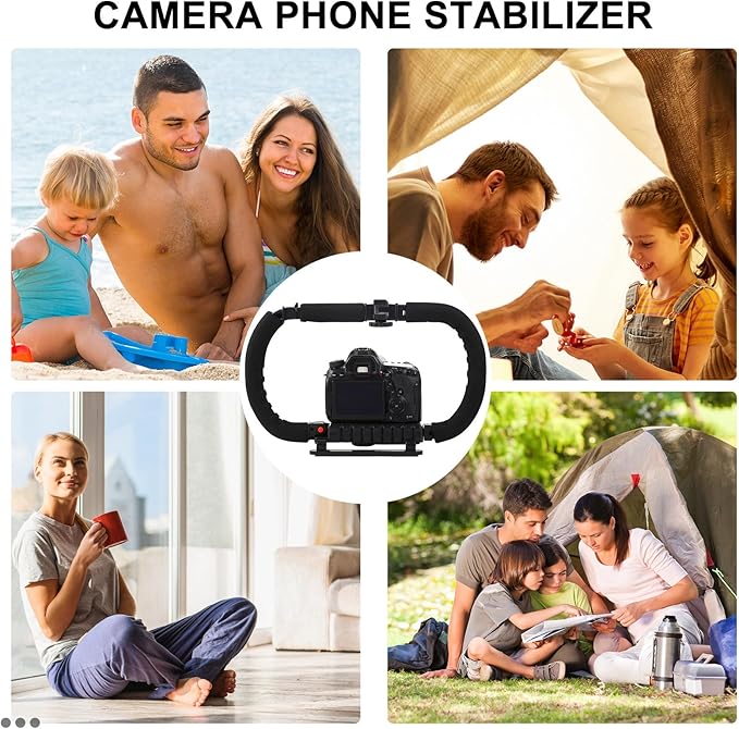 Zerodeko Foldable Dual-Handle Smartphone Video Rig Stabilizer for Handheld Camera Support Bracket, Compatible with Various Smartphones, Professional Video Recording Grip for Vloggers