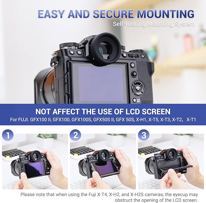 JJC EC-GFX Round Eyecup Eye Cup Eyepiece Viewfinder for Fuji Fujifilm X-T5 XT5 X-T4 XT4 X-T3 XT3 X-T2 XT2 X-T1 GFX100 II GFX100 GFX100S GFX50S II GFX 50S X-H2S X-H2 X-H1, Replaces Fuji EC-GFX Eyecup