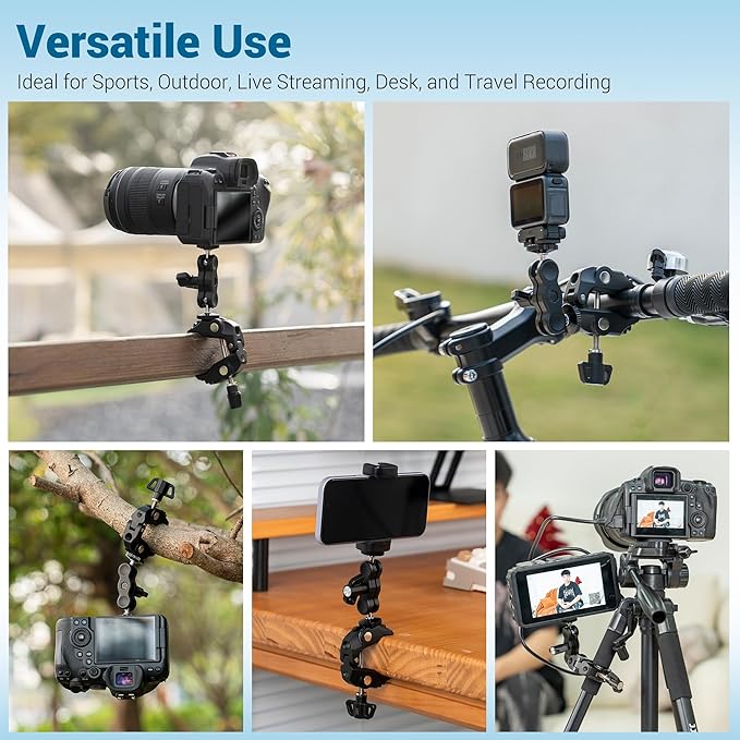 Universal Super Clamp Camera Mount, Adjustable Metal Heavy Duty Clamp with 1/4"-20 & 3/8"-16 Threads, 0.47-2.36'' Jaw Grip Desk Clamps for Magic Arm Light Stand Tube Bike Handlebar Stroller Tripod