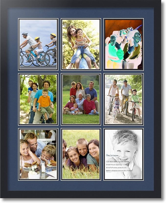 Art to Frames Double-Multimat-1049-837/89-FRBW26079 Collage Photo Frame Double Mat with 9-6x8 Openings and Satin Black Frame