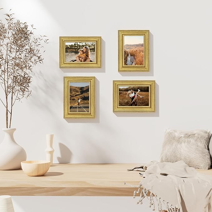 Vittanly 4x6 Picture Frames Set of 2, Ornate Vintage Photo Frame for Wall or Tabletop, Display 3.5x5 Pictures with Mat or 4x6 without Mat, Rustic Gold