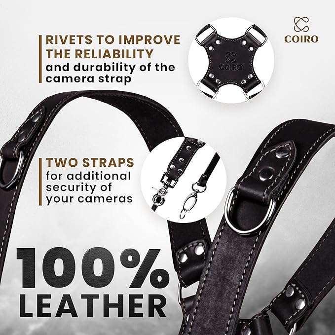C Coiro Camera Harness for 2 Cameras Dual Shoulder Leather Camera Strap for DSLR/SLR, Camera Straps for Photographers