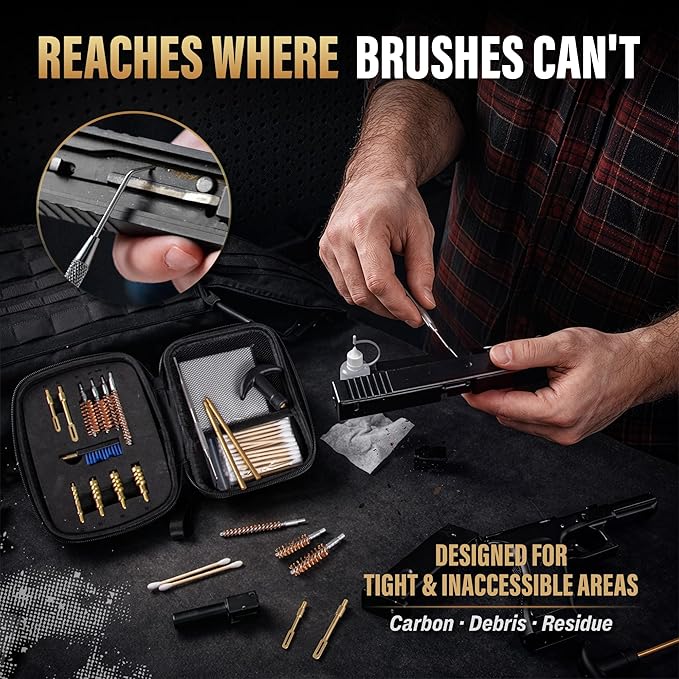 GLORYFIRE Gun Cleaning Kit Fits .22 .357/9mm .38 .40 .45 Cal Universal Handguns & Pistols Compact Carrying Case for Portability Multiple Styles with Brass or Plastic Jags & Tips for Shooting and Range