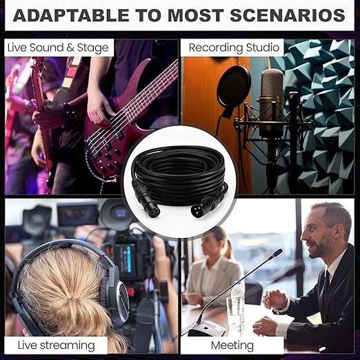12 Pcs 25 Feet XLR Cable, 3-Pin XLR Male to Female Premium Balanced Microphone Cable, Stage Grade All Copper Conductors for Studio DJ Podcast Mixers Mics PA Systems, Black