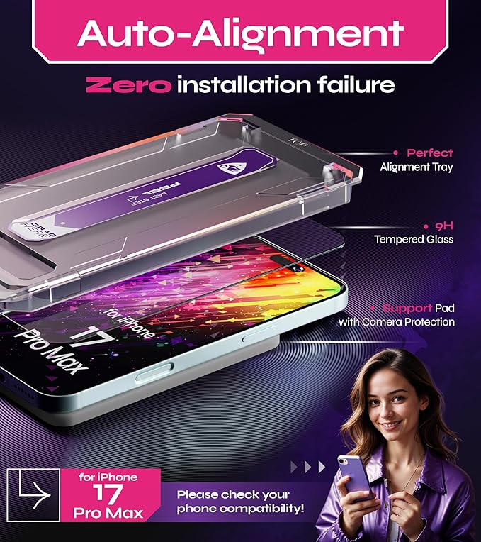 Defenslim for iPhone 17 Pro Max Screen Protector (2Pack), Easy Auto-Align Install Kit, 6.9" Tempered Glass, 9H Hardness, Ultra HD Clear, Case Friendly, EasyShield