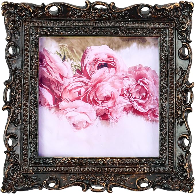 Hymmah Wallet Picture Frame Vintage Photo Frame Ornate Textured Hand-Crafted Resin Picture Frame with Easel & Hook for Tabletop & Wall Display, Decorative Floral Design Home Decor, Photo Gallery, Art,