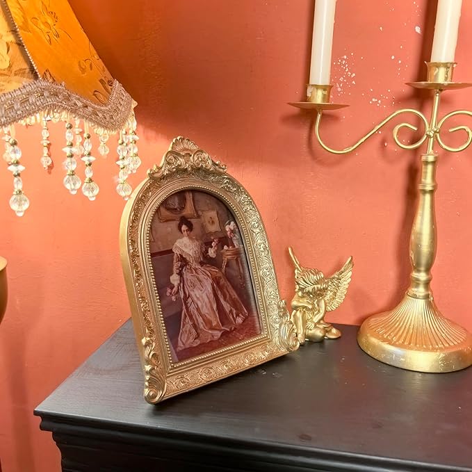Vintage Picture Frames 4x6 Ornate Gold Antique Picture Frames for Wall and Tabletop Vintage Photo Frame Victorian Home Decor Gallery Wall Decor in Arch Shape