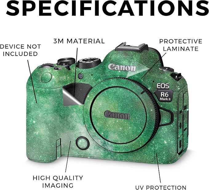 Glossy Glitter Camera Skin Compatible with Canon EOS R6 Mark II Camera (2022) - Green Stars - Premium 3M Vinyl Protective Wrap Decal Cover - Easy to Apply | Crafted in The USA by MightySkins