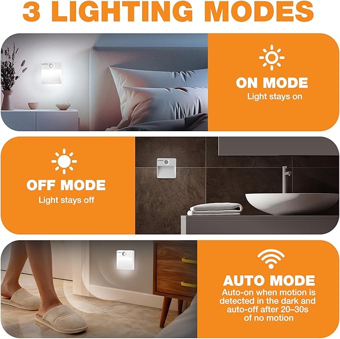 EverBrite Rechargeable Square Motion Sensor LED Night Light, Motion Activated LED Night Light with 3 Lighting Modes, Touch Control, 3 Color Temperatures & Dimmable, for Hallway, Bedroom, 6 Pack