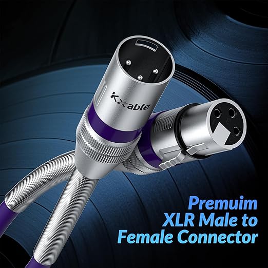 XLR Microphone Cable 10 FT, XLR Male to Female Balanced Mic Cable, 3-Pin Shielded Speaker Cord, Zinc Alloy Connectors, 22AWG Pure Copper, Metal Spring SR, Recording Studio, Podcast, Purple