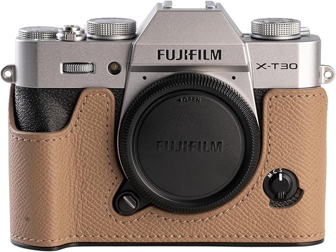 Handmade Genuine Leather Camera Half Case for FUJIFILM X-T30III /FUJIFILM X-T30III Camera Case/FUJIFILM X-T30III Case - Top Layer Cowhide Body + Metal Base Plate (Brown)
