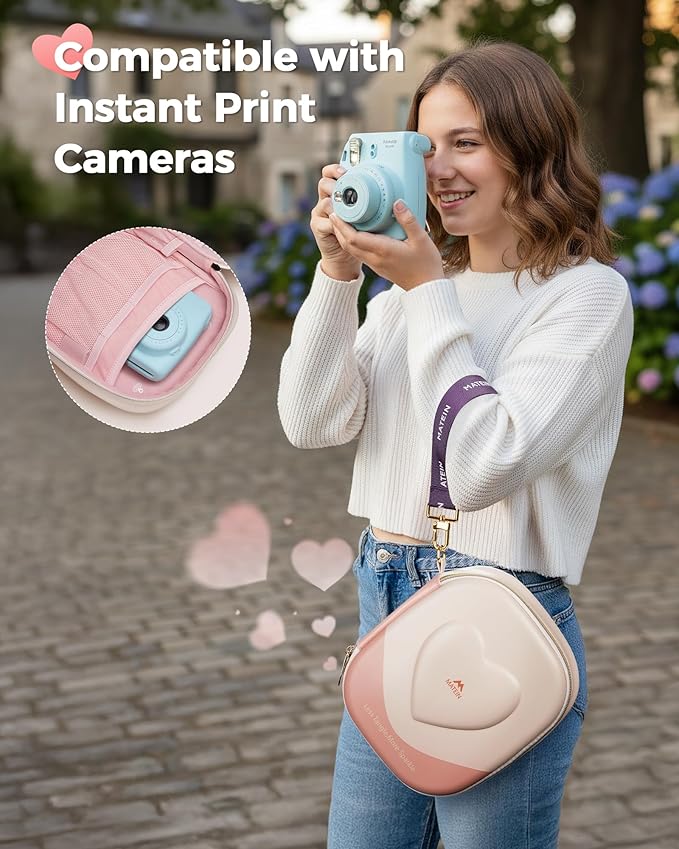 MATEIN Hardcase Tech Accessory Pouch, Valentines Gifts for Her, Cute Travel Electronics Organizer Cable Organizer Bag for Girls, Waterproof Portable Instant Print Camera Case for Travel Essentials