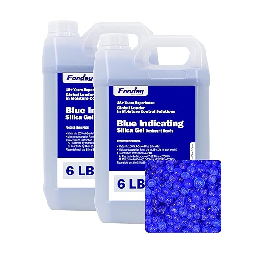 12LBS Fonday Blue Indicating Silica Gel Beads Desiccant Moisture Indicating Blue to Pink Reusable Industry Standard Bead Size 3 to 5mm