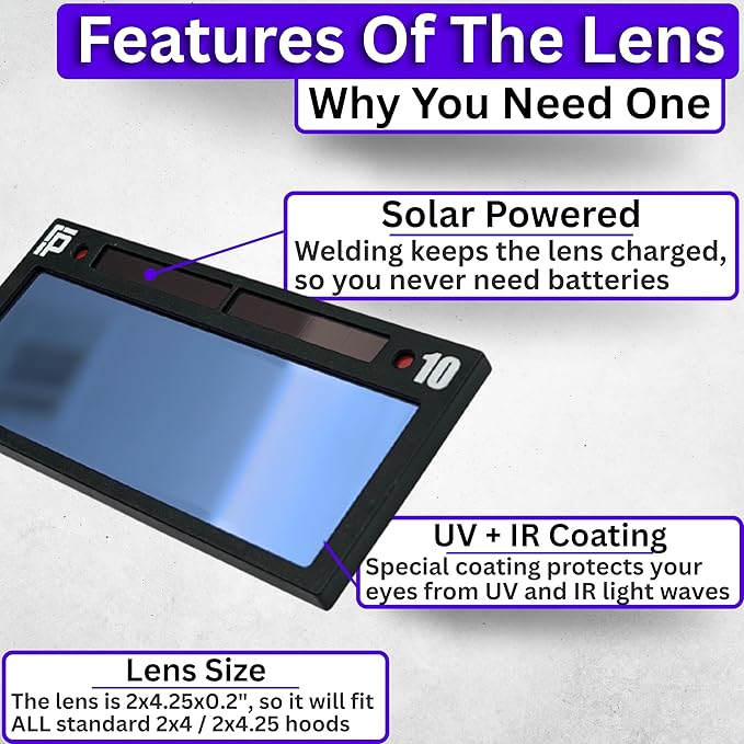 The Heir Single 2.0 | Shade 11 Blue Auto Darkening Welding Lens | 20A TIG Rating - No Flashing | 2" X 4.25" X 0.2" | Blue Welding Lens - TrueColor Puddle Royal Series 2.0
