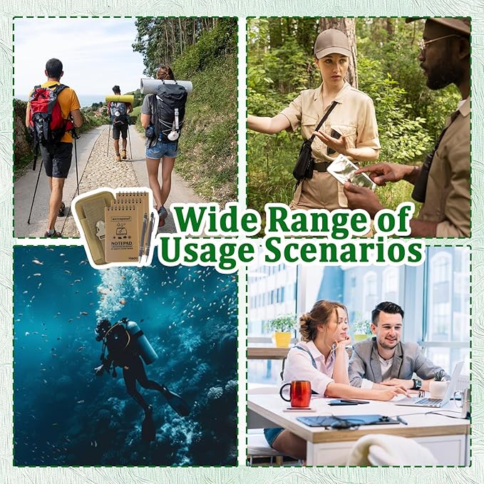 6 Pcs Waterproof Notebook Set, Write in The Rain Notebook, All Weather Notebook, Police Notepad, Field Notes Notebooks, 3 × 5" Pocket Notebook with Pen and Cover for Outdoor Activities Recording (Khaki)