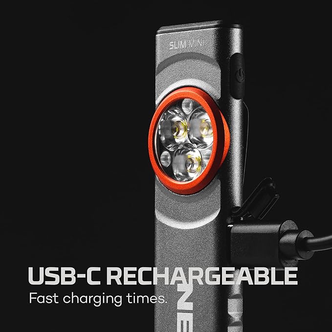 NEBO SLIM Mini Rechargeable Pocket Light | 250 Lumens, 2 Light Modes, Small Flashlight for EDC & Emergencies, Magnetic Base, Lightweight, Water Resistant & Durable, Includes Charging Cable