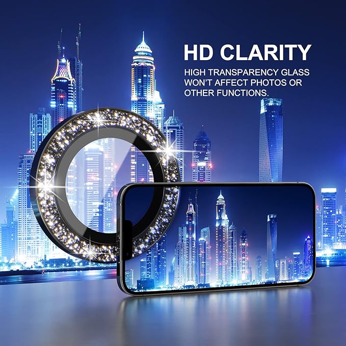 Choiche Compatible for iPhone 13 Pro/iPhone 13 Pro Max Camera Lens Protector Bling, 9H Tempered Glass Camera Cover Screen Protector Metal Ring Decoration Accessories (Glitter-Graphite)