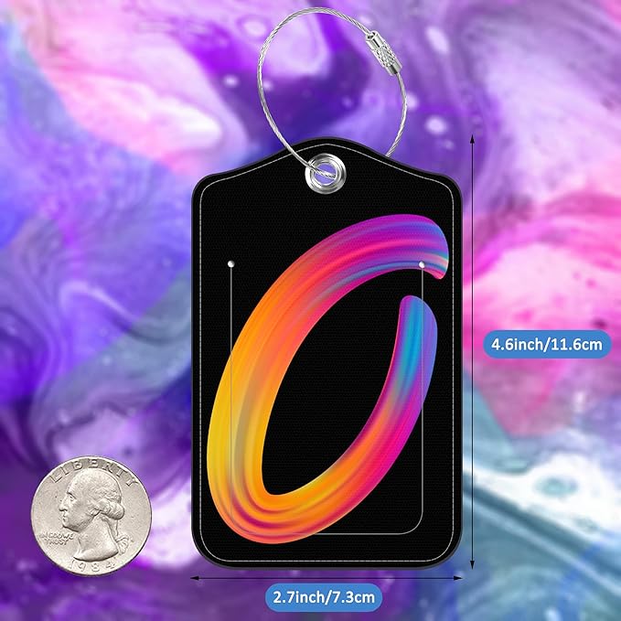 Luggage Tags for Suitcase,2 Pack Neon Colorful Letters Luggage Tags,Leather Baggage Tags Identifiers with Privacy Name Address Labels and Metal Loop for Women Men Girls Travel,Letter O