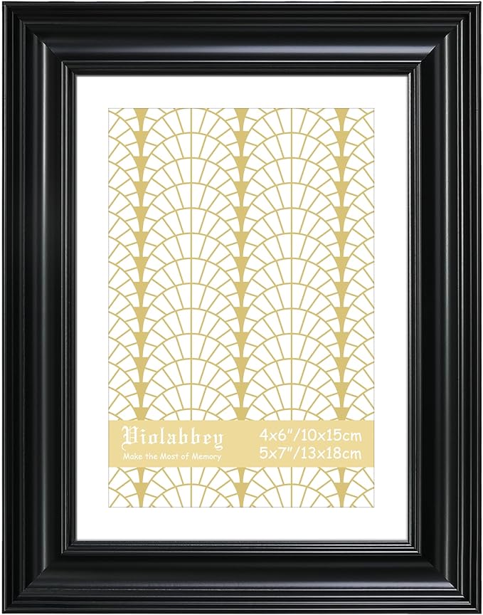 VIOLABBEY 5x7 Picture Frame Black, Photo Frames, Fits Pictures 4x6 with Mat or 5 x 7 without Mat, Vintage Display for Tabletop and Wall