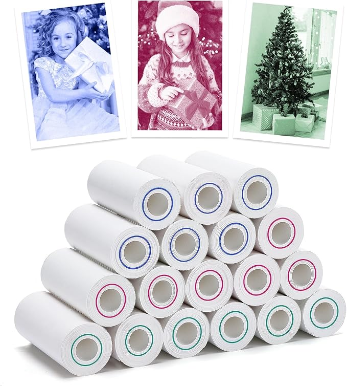 White-Based 3 Colors Thermal Paper for Kids Camera Instant Print - HD Photo Printer Paper for Kids Aged 4 5 6 7 8 9 10 Boys Girls Birthday Gifts (18 Rolls)