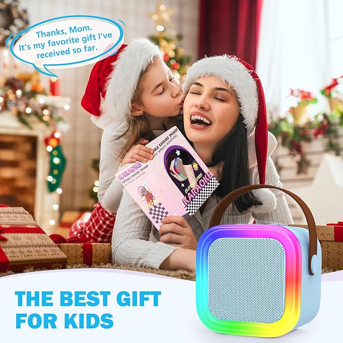 Mini Karaoke Machine for Kids Adults, Portable Bluetooth Speaker with 2 Wireless Microphones,Toys Birthday Gifts for Girls Ages 4, 5, 6, 7, 8,9,10,11,12+ Family Home Party (Blue)