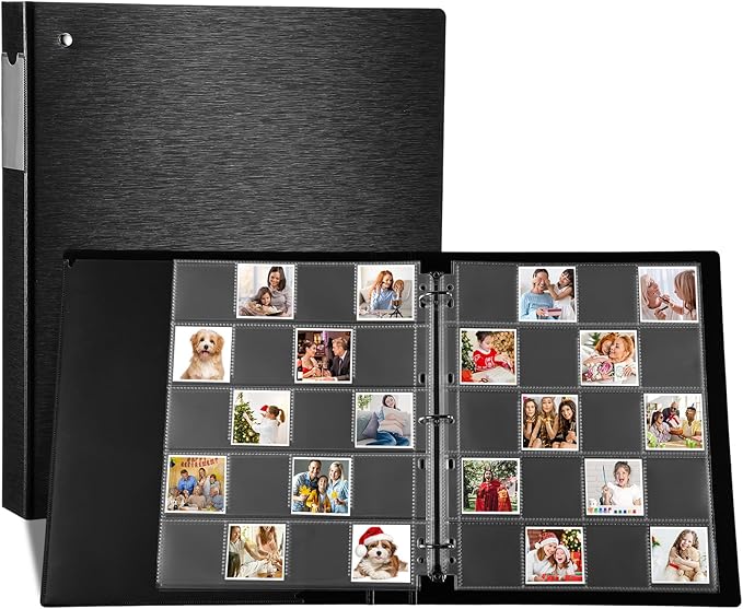 Protective Photo Slide Storage Box Set - 50 Pages Acid Free Protector 3 Ring Pocket Binder With Plastic Sleeves - Holds 20 35mm Slides Each Page - Presentation Book for Organizing