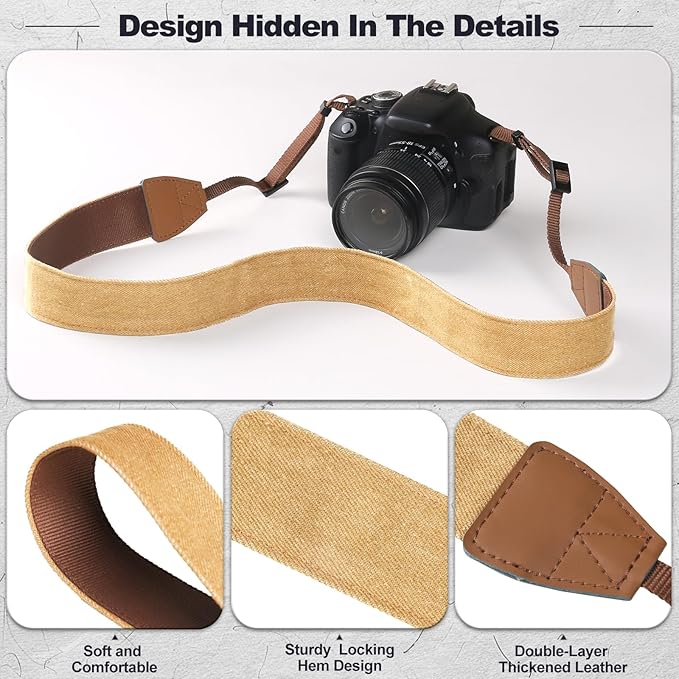 Universal Camera Strap - Camera Neck Strap, Adjustable Shoulder Straps Compatible with Canon, Fujifilm, Nikon, Olympus, Panasonic and other SLR and mirrorless cameras - Khaki