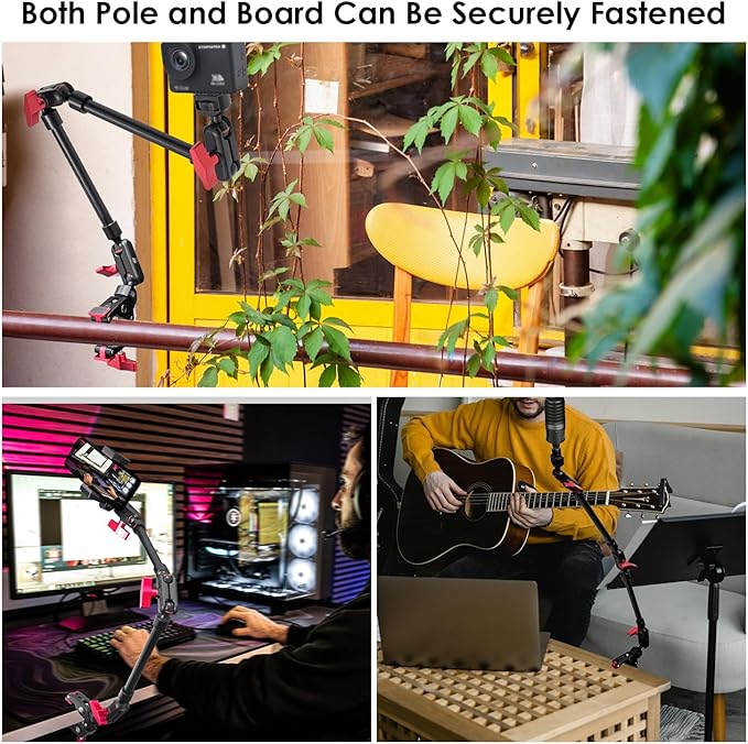 22" Magic Arm w Clamp Mount, Adjustable Overhead Phone Mount Stand, Articulating Friction Boom Arm w Thread Adapter for Webcam Tripod Light Video Rig Camera