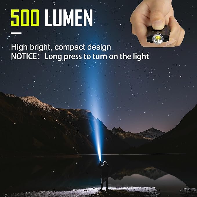 lexall LED Small Flashlight, 2 Pack 500Lumens Bright Mini Keychain Light, USB Rechargeable Pocket Lights with 3 Modes Compact Baseball Cap Lights Indoor and Outdoor for Walking,Searching and Hiking