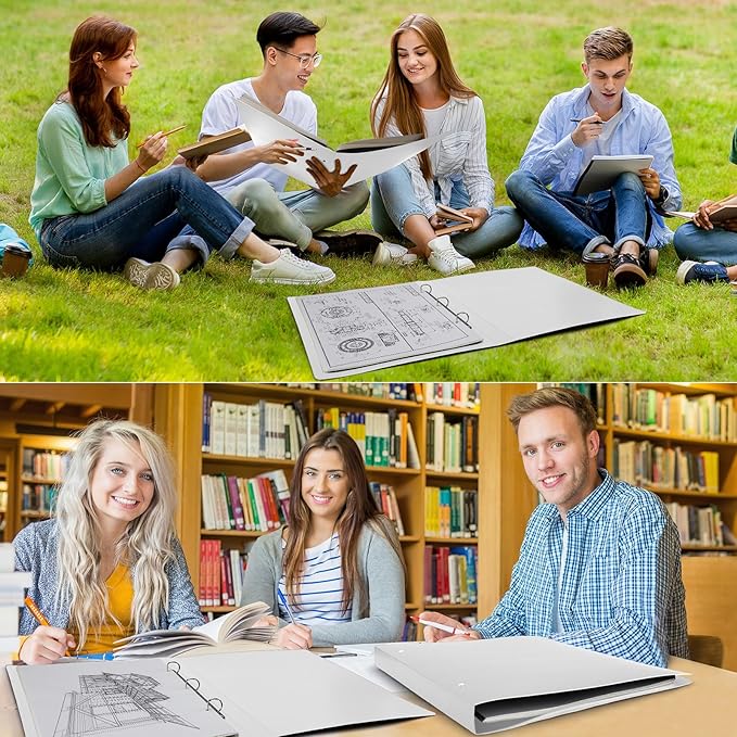 Resholder 2 Pcs 3 Ring Binder 11"x17" Binder Poly Panel Featuring 1" D Ring Fit 11" x 17" Paper Size for Store Artwork Poster Paper PP Material (White)