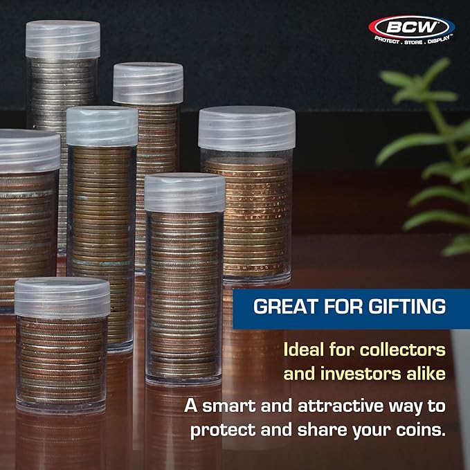 BCW Coin Tubes for US Nickels – 10ct | Durable Plastic Storage with Airtight Lids | Holders for Collectors