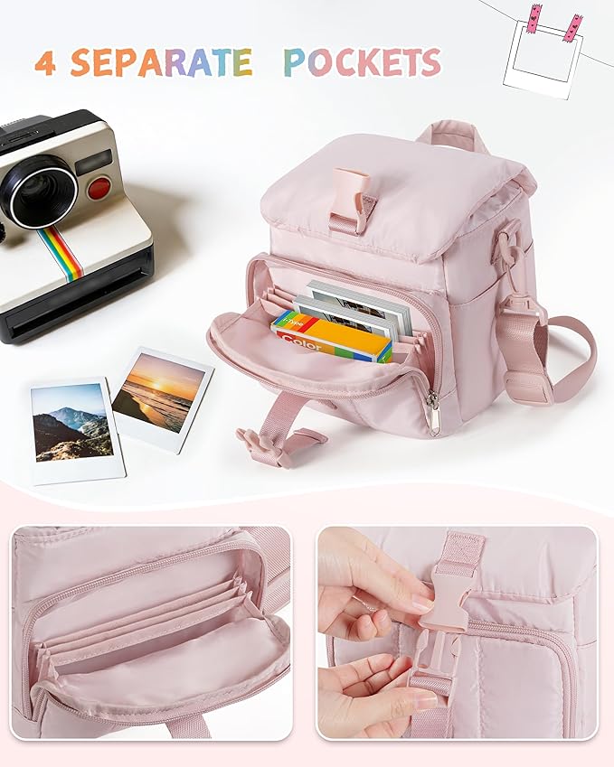 Instant Camera Case Compatible with Polaroid Now 3rd and Go Gen2 Series, Protective Camera Sling Bag with Adjustable Strap and Pockets, Pink
