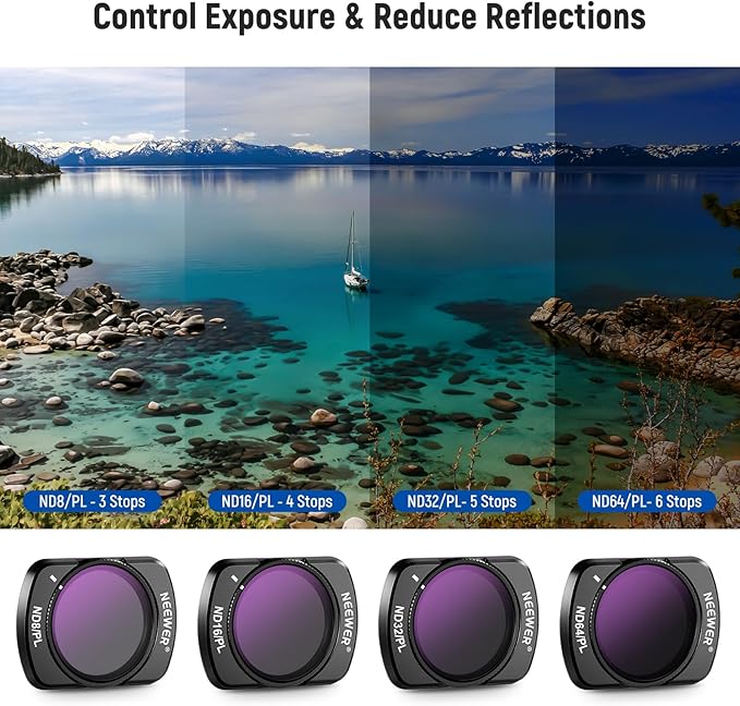 NEEWER 16 Pack Filter Set for Pocket 3, ND8 ND16 ND32 ND64 ND128 ND256 ND1000 ND8/PL ND16/PL ND32/PL ND64/PL Black Diffusion 1/4 1/8 UV Light Pollution CPL Compatible with DJI Osmo Pocket 3, FL-B06