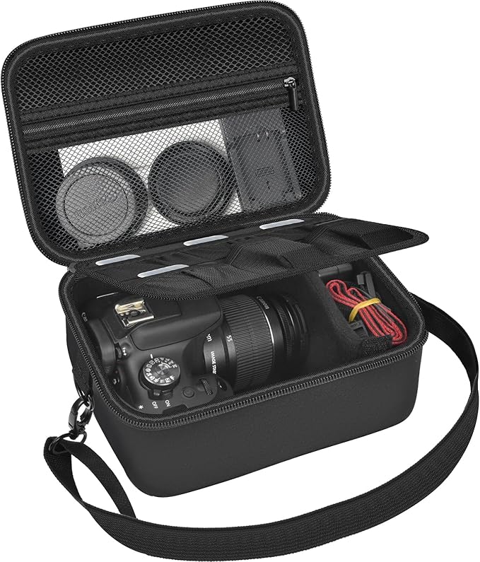 Digital Camera Case Compatible with Canon EOS Rebel T7/ 4000D/ T100 DSLR Cameras, Also for Sony Alpha a6400/ a6100/ a6700/ A6600/ a6300 Mirrorless, Holder for SD Card and More (Black)
