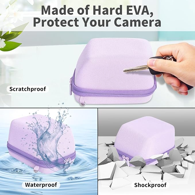 Kuprusar Camera Case for Polaroid OneStep 2VF/Now+ Camera, Hard Carrying Case Protective EVA Storage Bag for One Step+/Now/Now+ Plus 2nd I-Type Instant Film Camera with Shoulder Strap, Purple