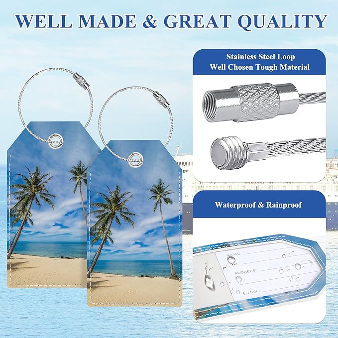 Luggage Tags for Suitcases, Luggage Tag, Personalized Bag Tags for Backpacks Handbag School Instrument with Name ID Label Travel Essentials, Unique Fun Baggage Tags 2 Pack, Beach