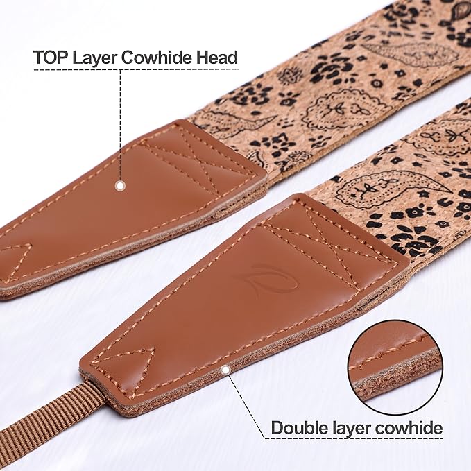 Padwa Lifestyle Cork Camera Strap - 2" Top Layer Cowhide Head Camera Straps for Photographers,Natural Log Crackle Art Print Style,Soft Chamois Velvet Padded Strap Quick Release fits All Cameras