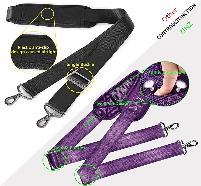 ZINZ Shoulder Strap 58" Ultra-Thick Fixed Padded and Adjustable Buckles Crossbody Strap for Briefcase Laptop Bag Luggage