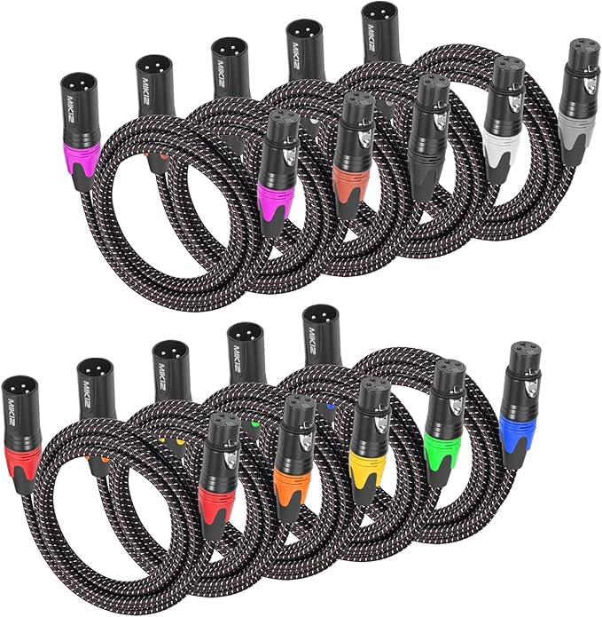 XLR Cables Braided 10ft 10 Packs 3 Pins XLR Male to Female Patch Cables